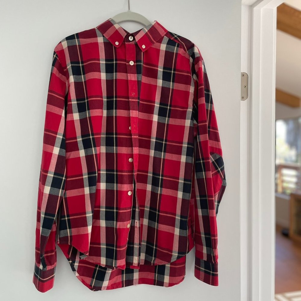 Five Four Plaid Button-Down Collared Long Sleeve Dress Shirt in Red, Size Medium